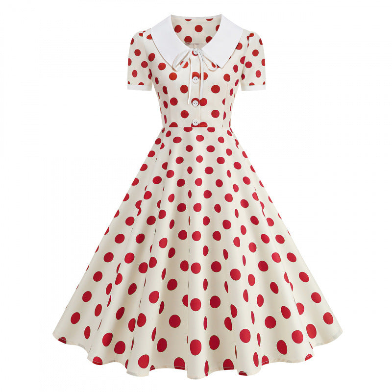 Damen Retro Maxikleid mit Kragen und Punkten