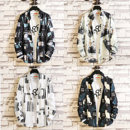 Herren langärmliges Hemd mit offenem Reverskragen, kontrastivem Blumenprint und lässiger Regular-Fit Silhouette Shop Nory