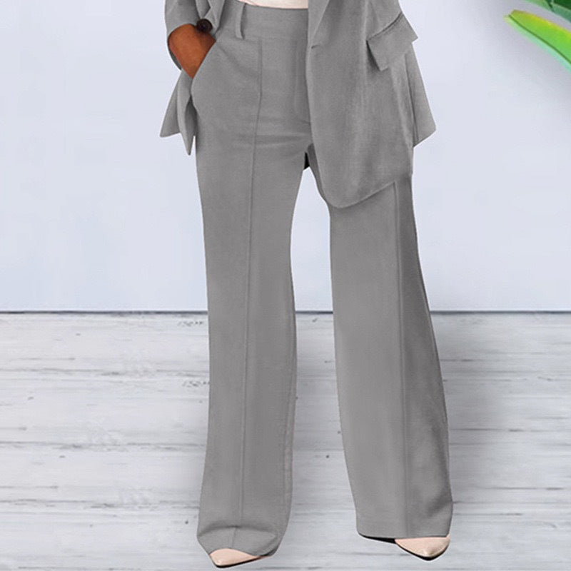 Damen elegantes und lockeres Blazerset mit weiten Hosen