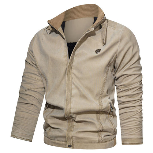 Herren leichter Canvas-Bomber mit Stehkragen, Reißverschluss und Reißverschlusstaschen Shop Nory