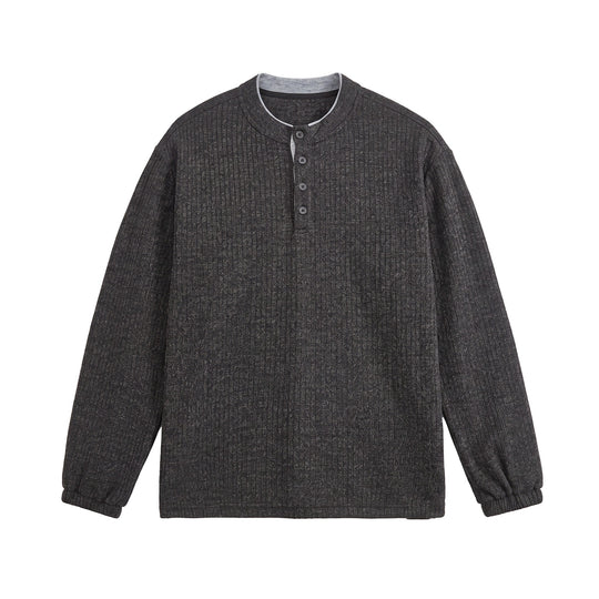 Herren Rippstruktur-Henley-Pullover mit Stehkragen und Knopfleiste Shop Nory