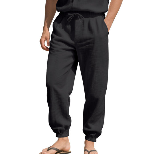 Herren nan leichte Leinenhose mit elastischem Tunnelzugbund, seitentaschen und gesmokten Bündchen Shop Nory