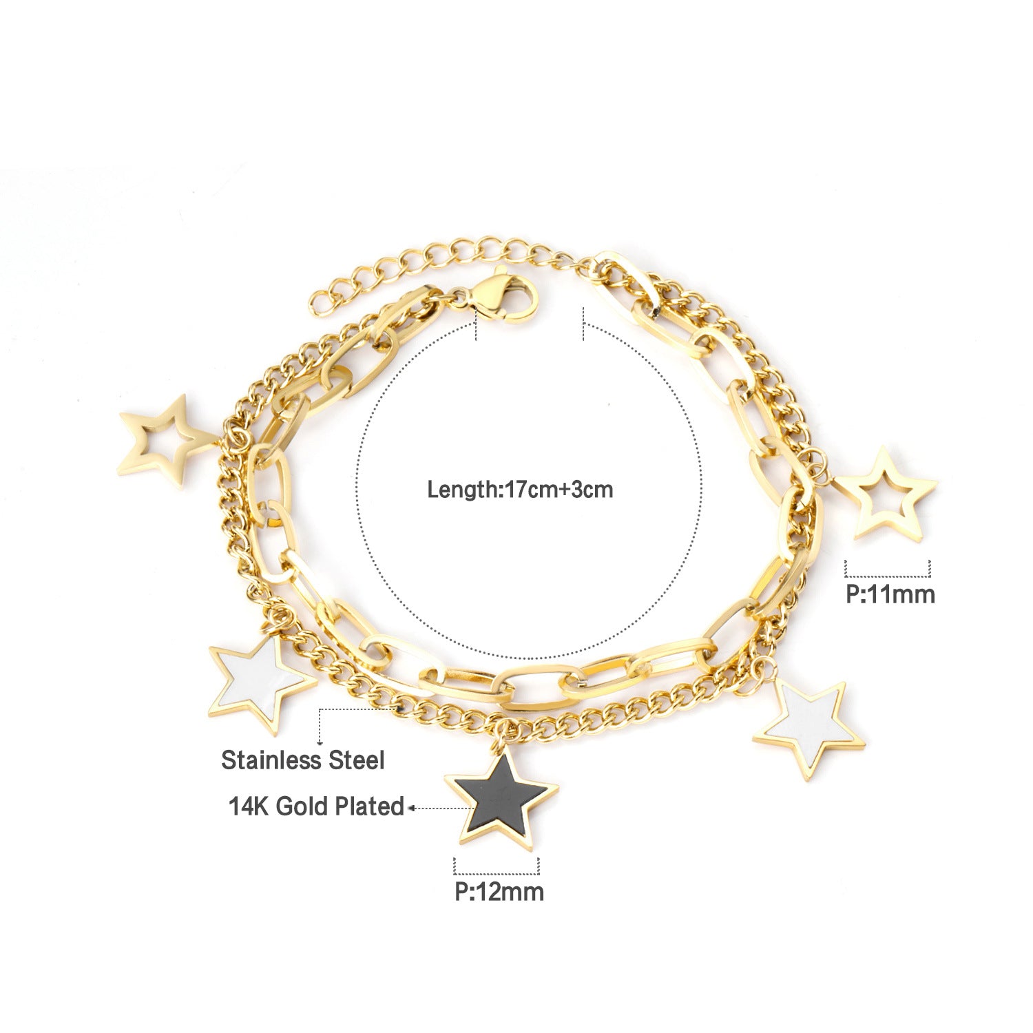 Damen Armband aus rosévergoldetem Edelstahl mit funkelnden Anhängern Shop Nory