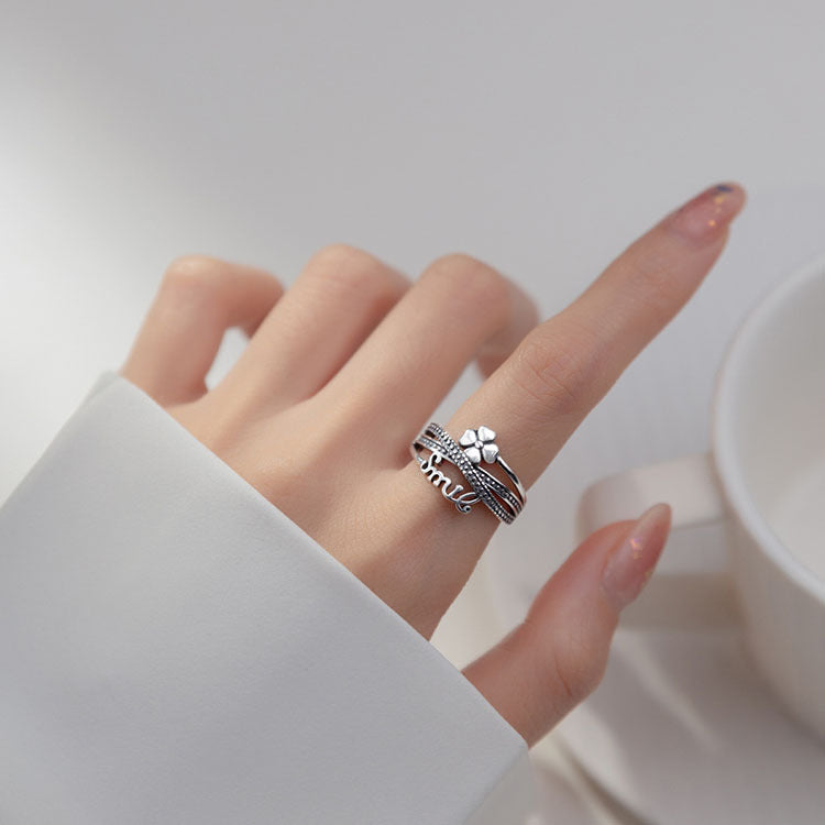 Damen filigraner Ring mit floralem Design und inspirierender Botschaft Shop Nory