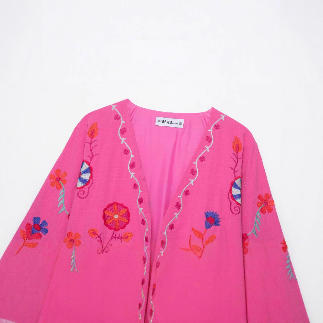 Damen Oversize Leichte Baumwoll-Cardiganjacke mit farbenfroher Blumenstickerei Shop Nory