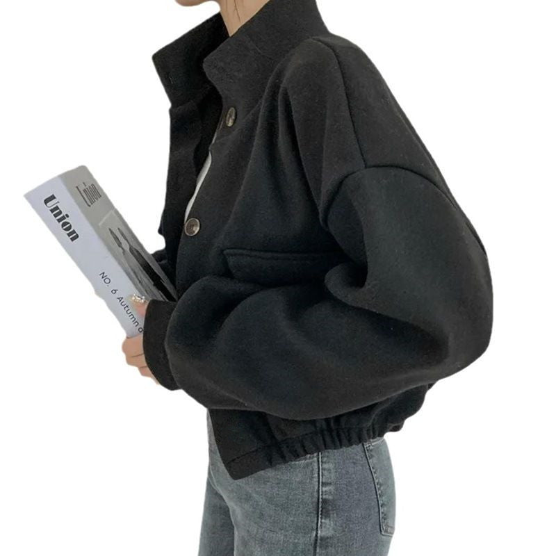 Damen cropped Bomberjacke mit voluminösen Ärmeln und praktischen Taschen