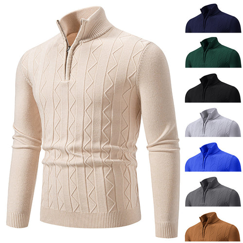 Herren Slim-Fit Halbzip-Strickpullover mit Mockneck, Zopfmuster und gerippten Bündchen Shop Nory