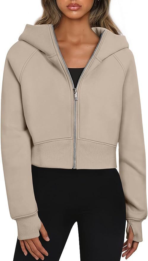 Damen cropped Kapuzenjacke mit durchgehendem Reißverschluss