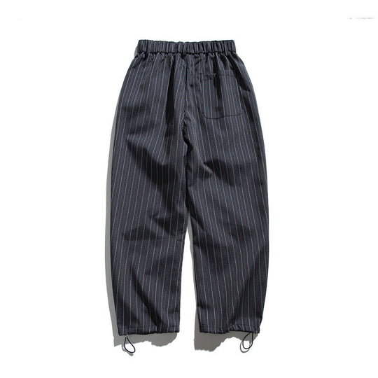 Herren Locker geschnittene Bundfalten-Hose mit Tunnelzug-Saum und Nadelstreifen Shop Nory