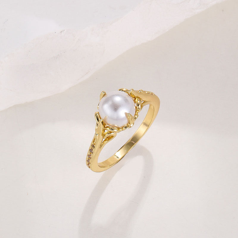 Damen Eleganter Ring mit Perle und feinen Verzierungen Shop Nory