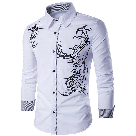 Herren figurbetontes Hemd mit Tribal-Print, verdeckter Knopfleiste und Kontrastkragen Shop Nory