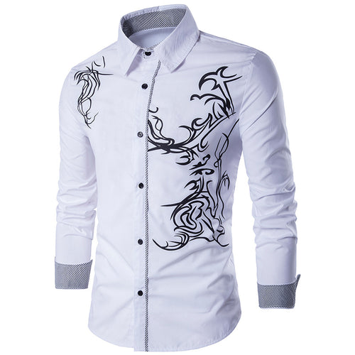 Herren figurbetontes Hemd mit Tribal-Print, verdeckter Knopfleiste und Kontrastkragen Shop Nory