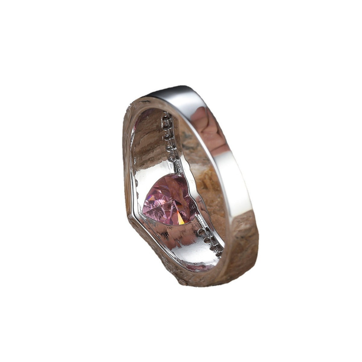 Damen Ring mit herzförmigem Pink-Glasstein und funkelnden Zirkonia-Details Shop Nory