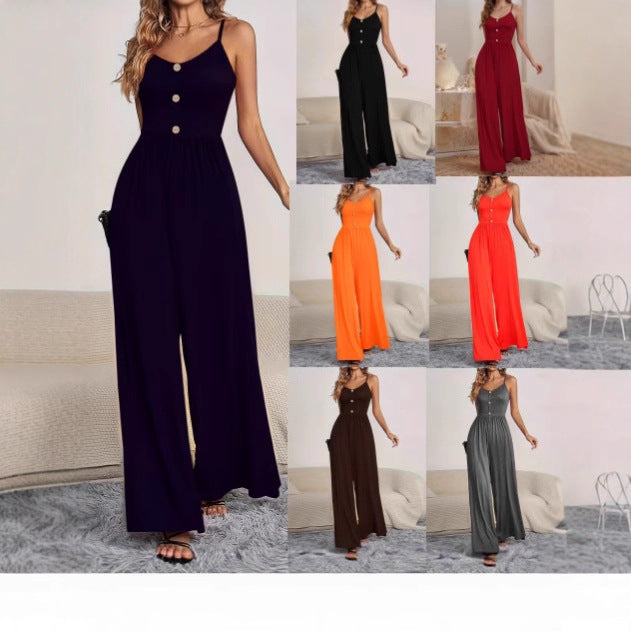 Damen Jumpsuit mit knöpfbarem Oberteil und weitem Bein
