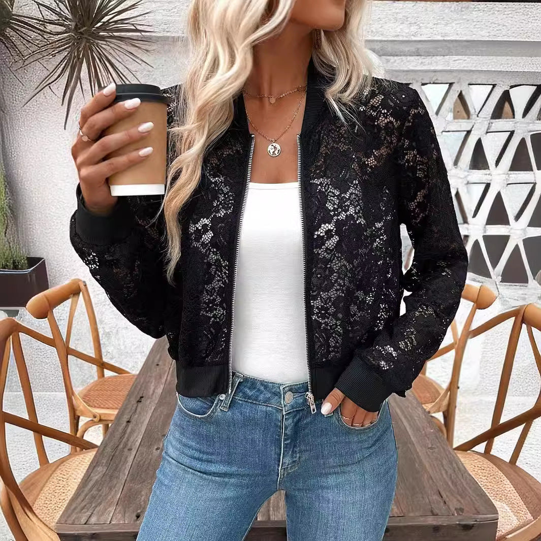 Damen Spitzenoptik Bomberjacke