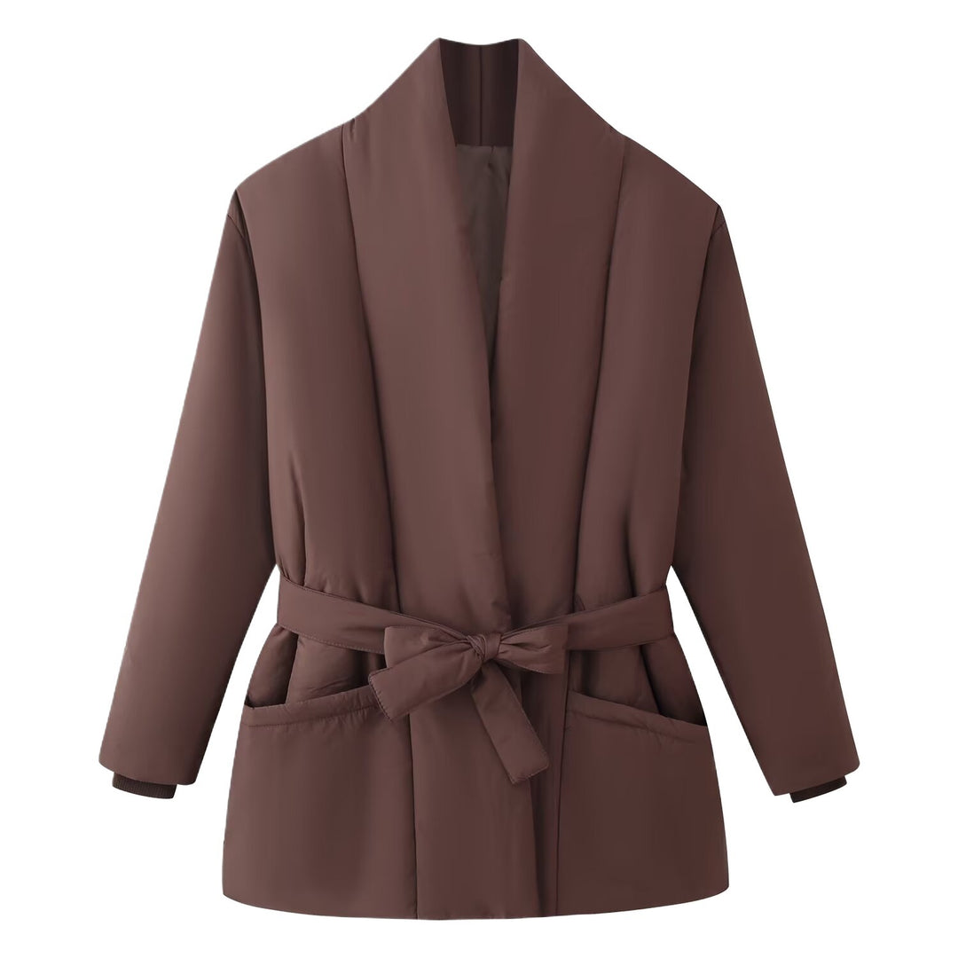 Damen Kurzsteppmantel mit Schalkragen, Taillengürtel und aufgesetzten Taschen Shop Nory