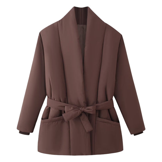 Damen Kurzsteppmantel mit Schalkragen, Taillengürtel und aufgesetzten Taschen Shop Nory