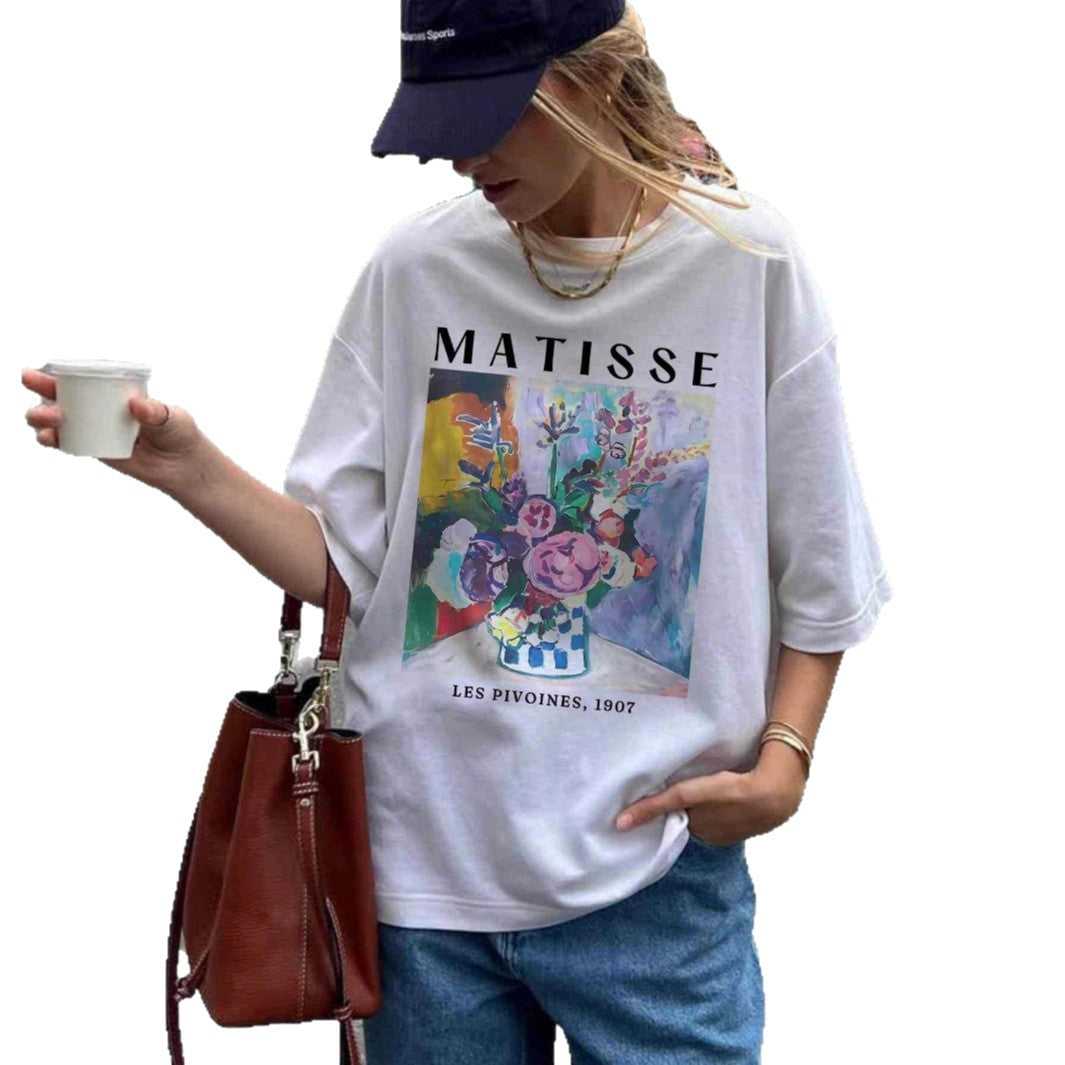 Damen T-Shirt mit künstlerischem Grafikdruck und lässigem Schnitt Shopnory