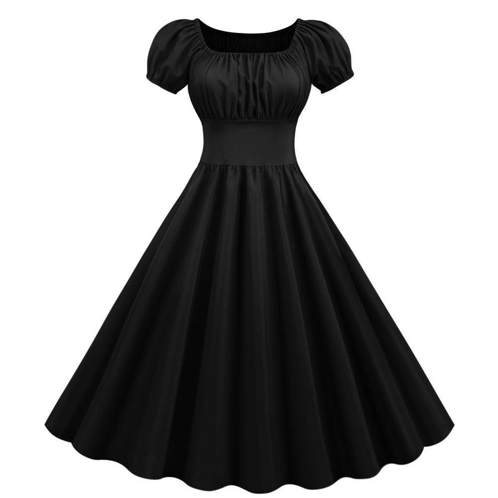 Damen A-Linien Kleid mit Puffärmeln und Taillierung