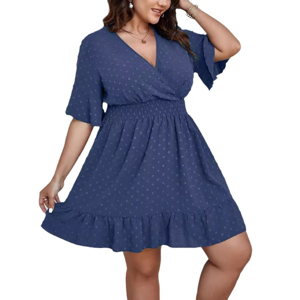 Damen Midikleid mit drapiertem V‑Ausschnitt, Smok-Taillenband und Volantstufen Shop Nory