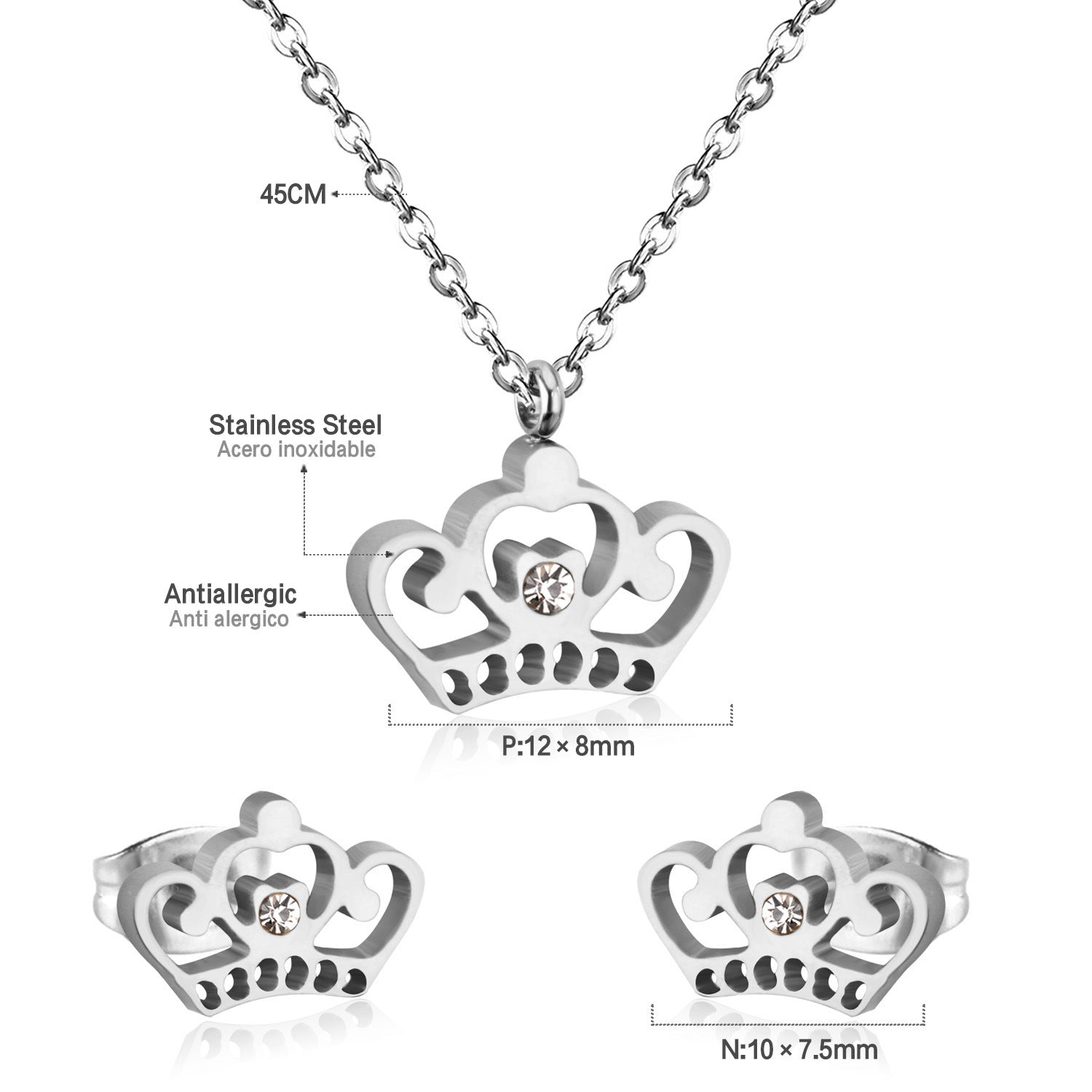 Damen Schmuckset mit Krone-Anhänger und Ohrsteckern Shop Nory