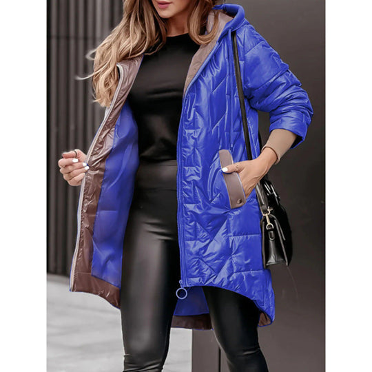 Damen Lässige Steppjacke mit Kapuze und großen Taschen