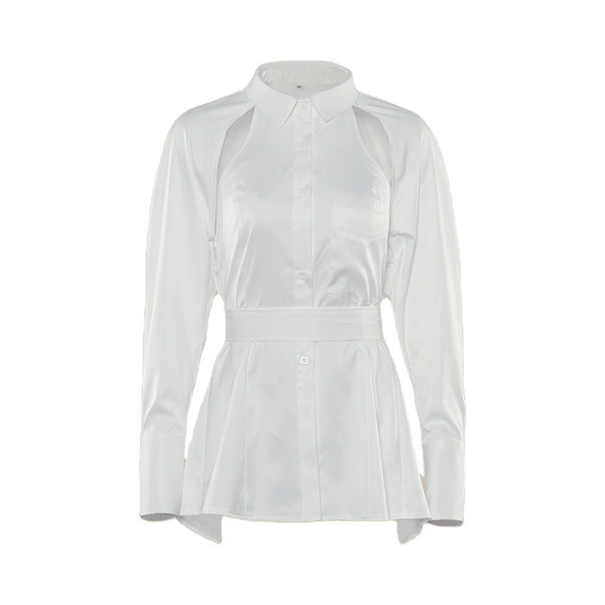 Damen Stylish Off-Shoulder Bluse mit Puffärmeln und Taillengürtel
