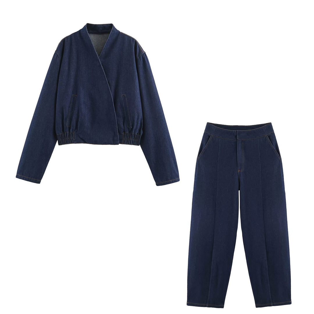 Damen weite High‑Waist Denimhose mit Bügelfalte und schrägen Eingrifftaschen Shop Nory