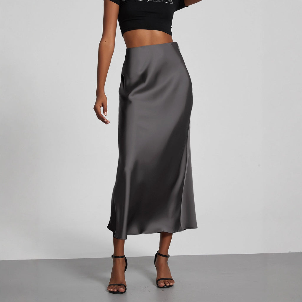 Damen Stilvolle Satin-Stretchrock mit hohem Bund und fließendem Schnitt