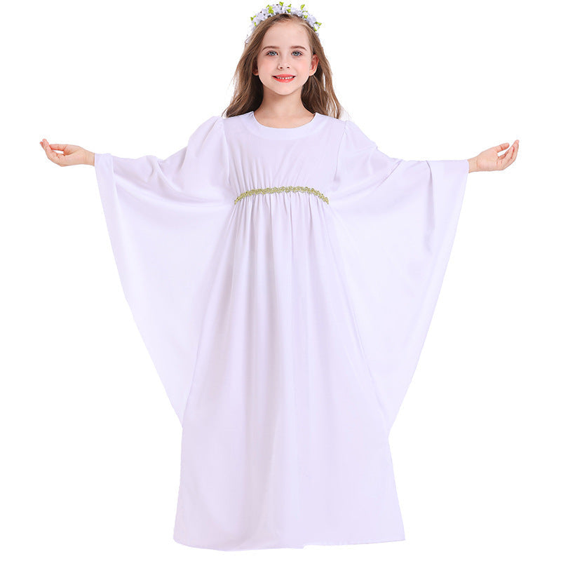 Mädchen märchenhaftes Kleid mit weitem Ärmeln und floralem Gürtel Shop Nory