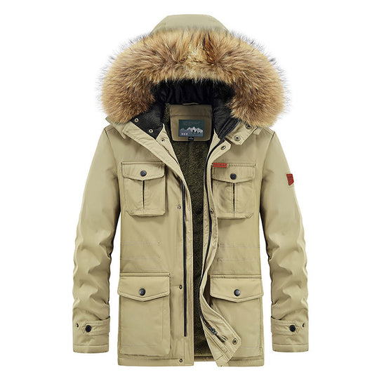 Herren Winterparka mit Kunstfellkapuze gesteppter Thermofütterung und Multifachtaschen Shop Nory