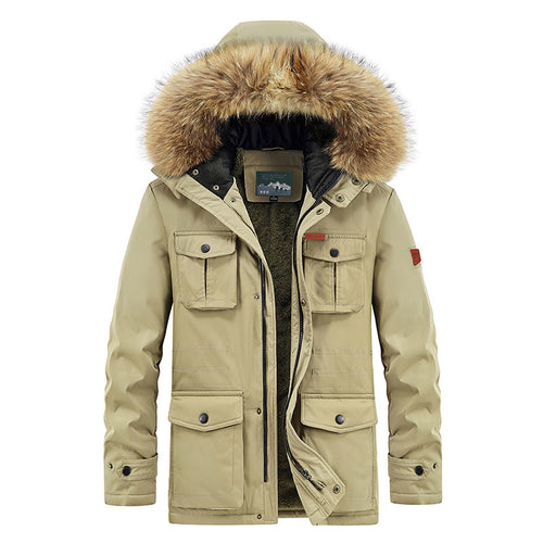 Herren Winterparka mit Kunstfellkapuze gesteppter Thermofütterung und Multifachtaschen Shop Nory