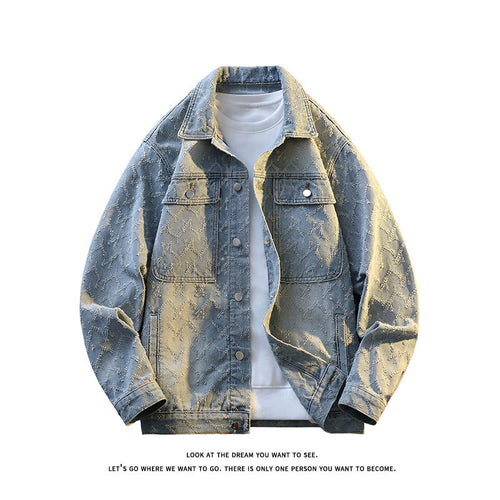 Herren Oversize-Jeansjacke mit gestepptem Allover‑Muster und Brusttaschen Shop Nory