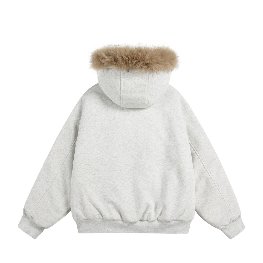 Damen Kurzboxy Kapuzenblouson aus French‑Terry mit voluminöser Kunstfellkante Shop Nory