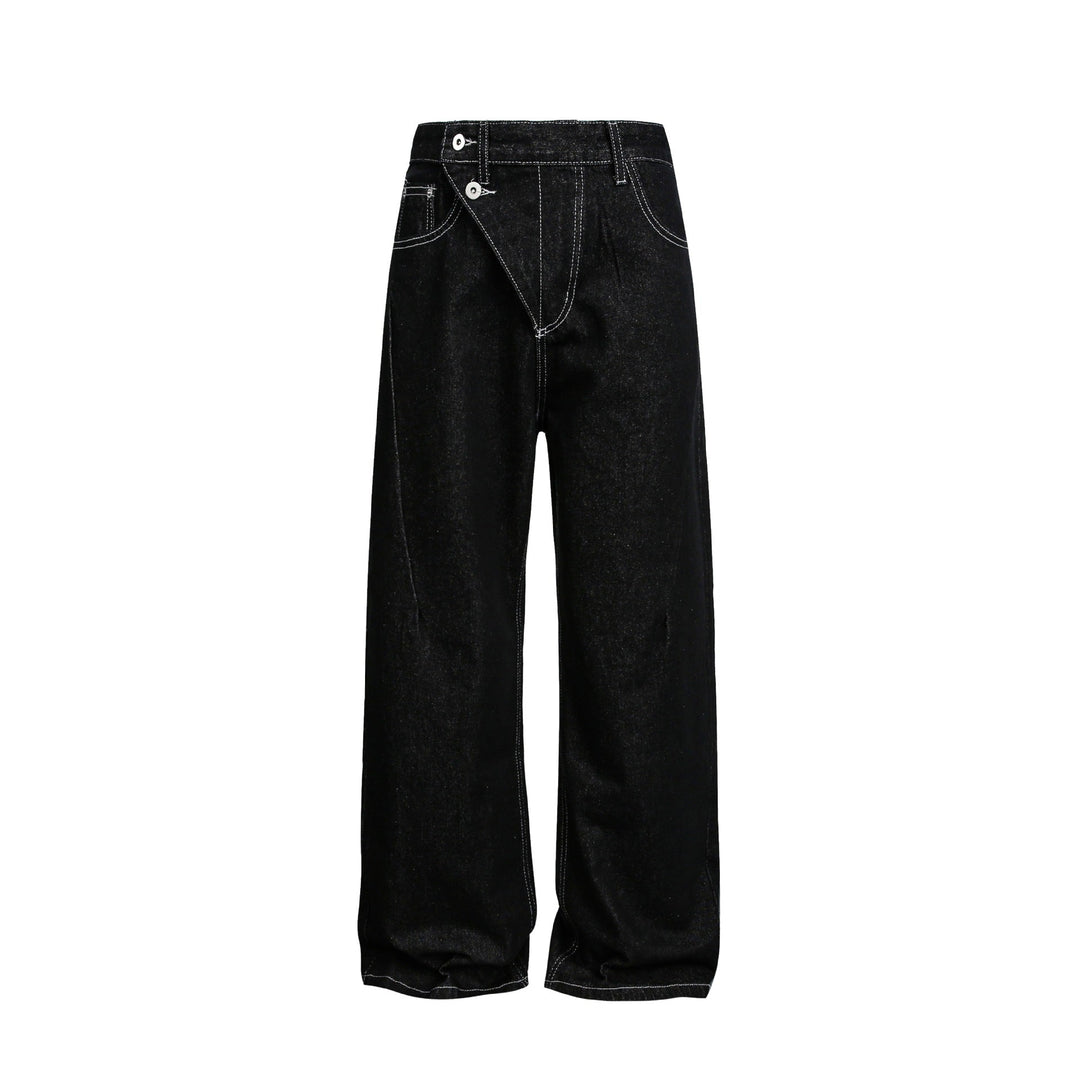 Damen Weite High-Waist Jeanshose mit asymmetrischem Knopfverschluss und Kontrastnähten Shop Nory