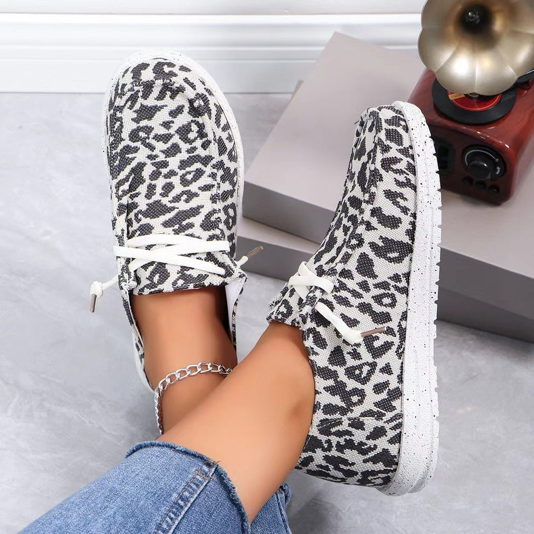 Damen Slip-On Sneaker im Leoprint mit Canvas-Obermaterial und elastischem Schnürband Shop Nory