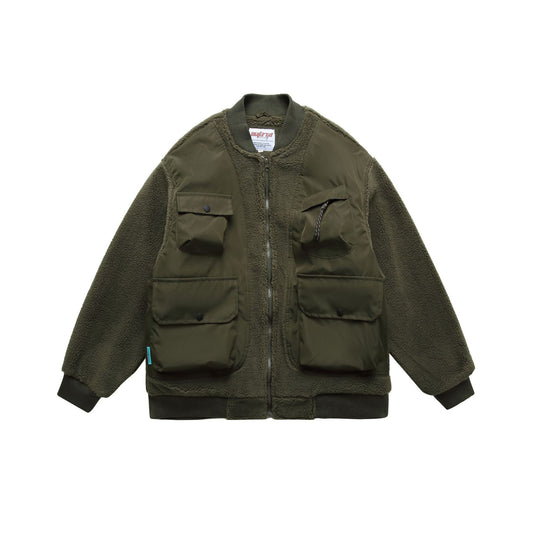 Herren Teddy-Fleece Bomberjacke mit Utility-Taschen und Nylon-Einsätzen Shop Nory