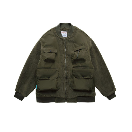 Herren Teddy-Fleece Bomberjacke mit Utility-Taschen und Nylon-Einsätzen Shop Nory