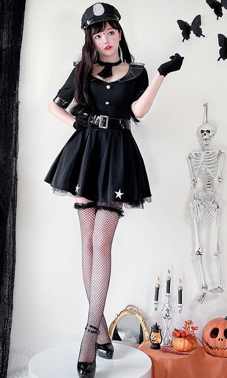 Damen Polizei Kostümkleid mit schicker Kappe und Gefängnisgürtel Shop Nory