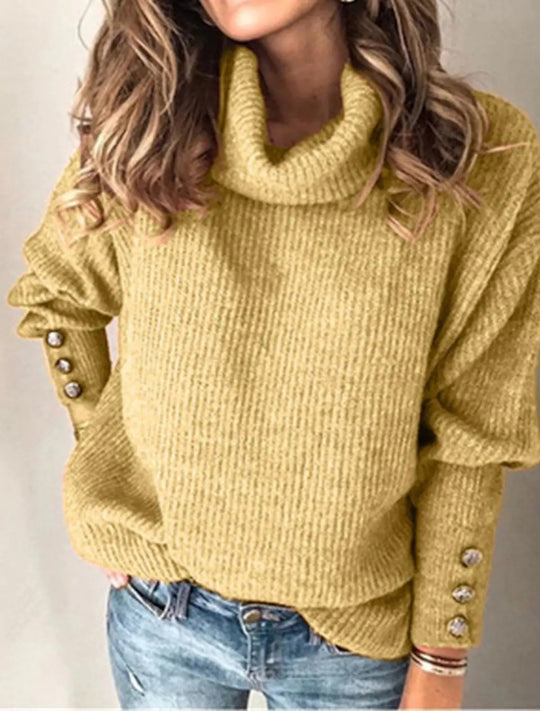 Damen Oversize-Rollkragenpullover mit Strukturstrick und Zierknöpfen Shop Nory