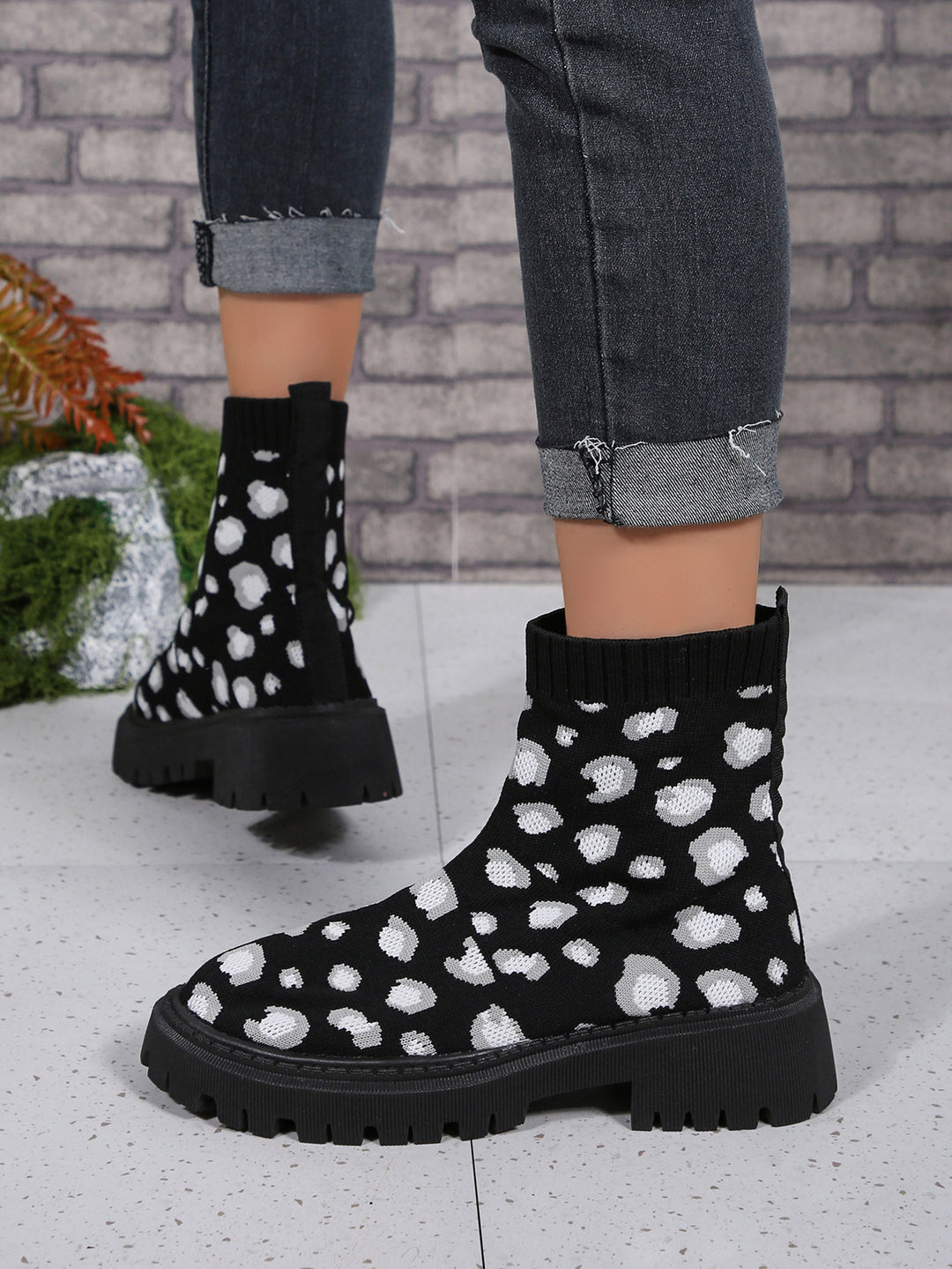 Damen Strick-Sockenboots mit geometrischer Stepp-Optik und klobiger Lug-Sohle Shop Nory