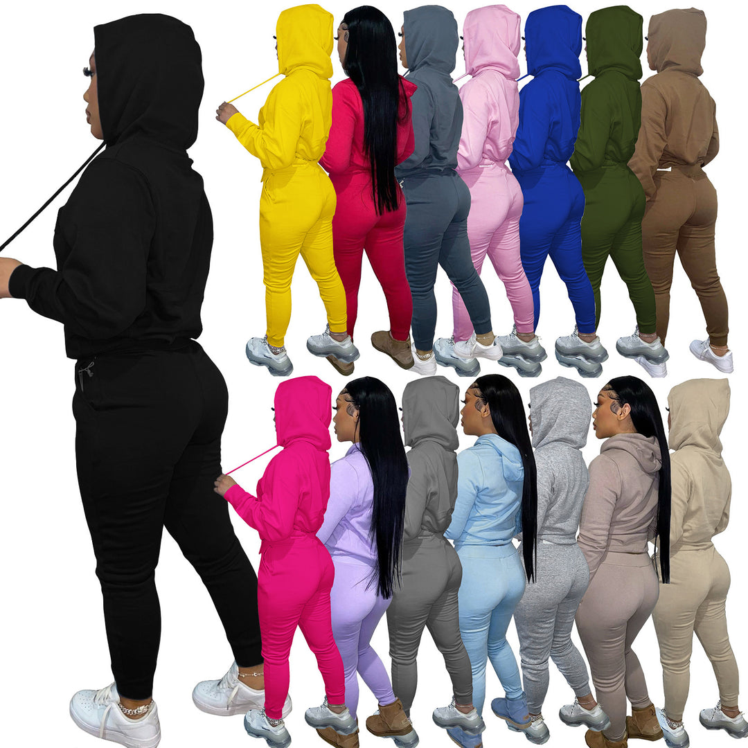 Damen nan Kapuzen-Lounge-Set mit Kängurutasche taillierter Jogginghose und Bündchen Shop Nory