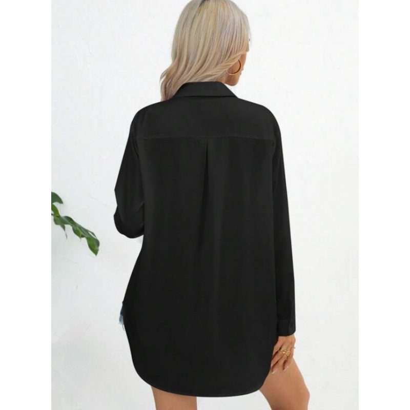 Damen elegante langärmelige Bluse aus atmungsaktiver Baumwolle