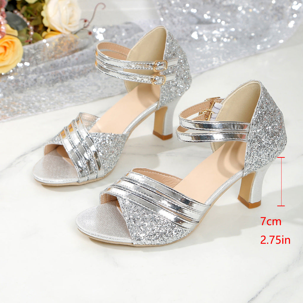 Damen Glitzernde Hein Sadalen mit eleganten Riemen und komfortablem Absatz