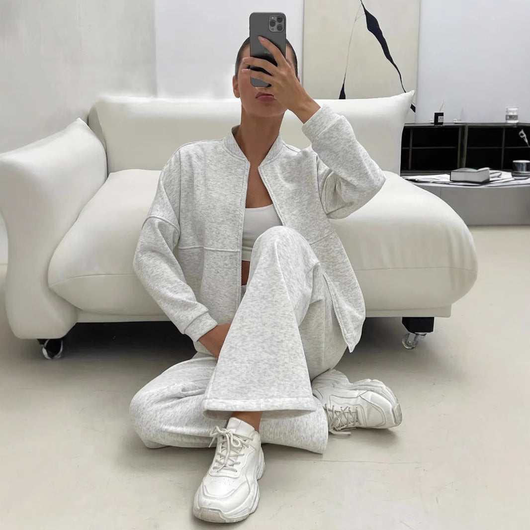 Damen lässiges Zip-Lounge-Set mit Stehkragen und weitem Highwaist-Joggpant Shop Nory
