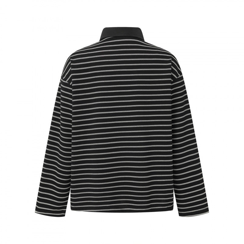 Unisex Langarm-Poloshirt im Oversize-Cut aus Baumwolljersey mit Streifen und Henley-Knopfleiste Shop Nory