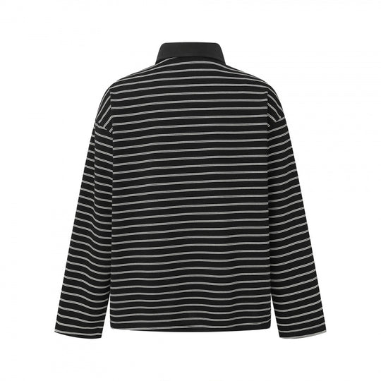 Unisex Langarm-Poloshirt im Oversize-Cut aus Baumwolljersey mit Streifen und Henley-Knopfleiste Shop Nory