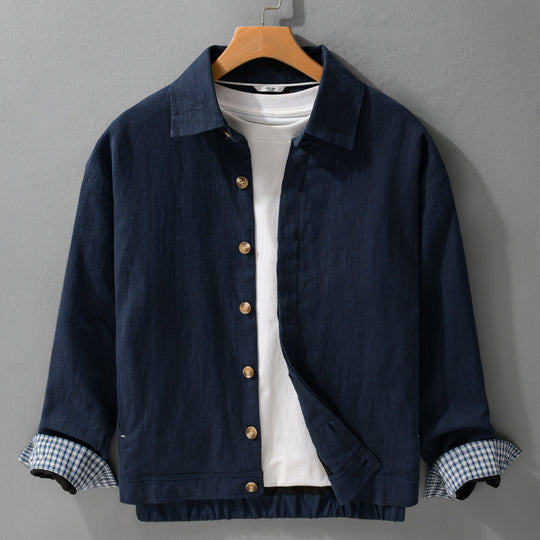 Herren Leichte Leinen-Überhemd-Jacke mit Hemdkragen und verdeckter Knopfleiste Shop Nory