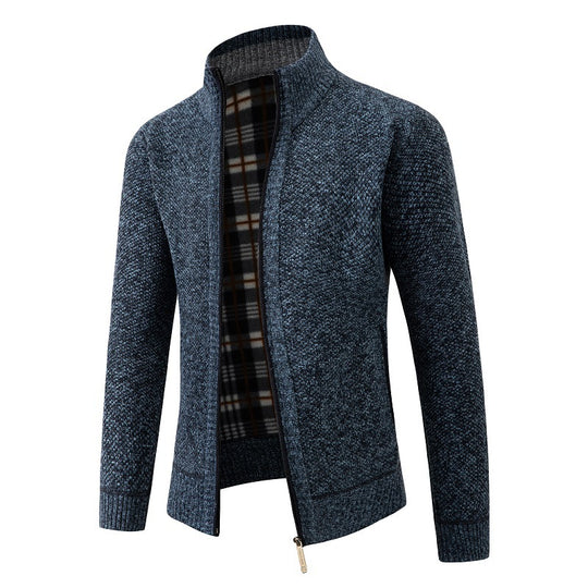Herren Strukturiertes Zip-Strickjacke mit Karo‑Fleece‑Futter und Stehkragen Shop Nory
