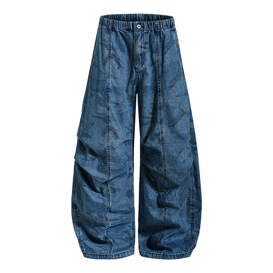 Damen Extraweite Denim-Palazzo-Hose mit elastischem Komfortbund und markanten Nahtdetails Shop Nory